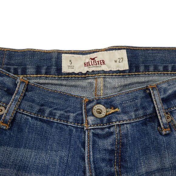 Hollister Cropped Jeans Size 5 Juniors Button Fly Distress Cotton Measure 31x24 - Picture 6 of 10